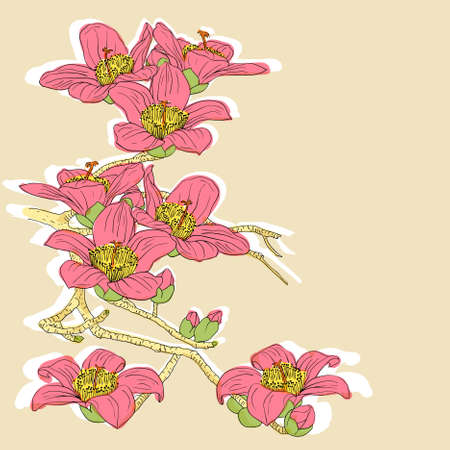 tender twig blossoming orchids on a light background のイラスト素材