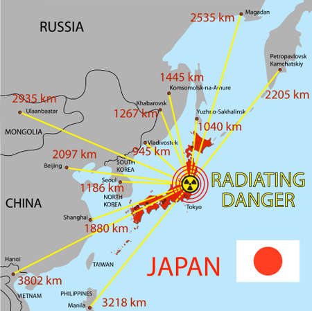 Japan map with danger on an atomic power stationのイラスト素材