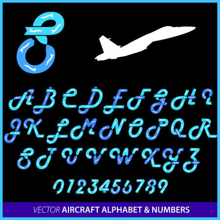 Aerobatics in an airplane alphabet letters and numbers  のイラスト素材