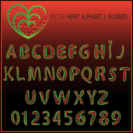 vector heart alphabet and numbersのイラスト素材