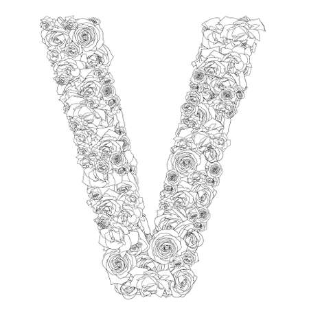 Flower alphabet of red roses, characters Vのイラスト素材