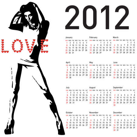 2012 calendar with fashion girlのイラスト素材