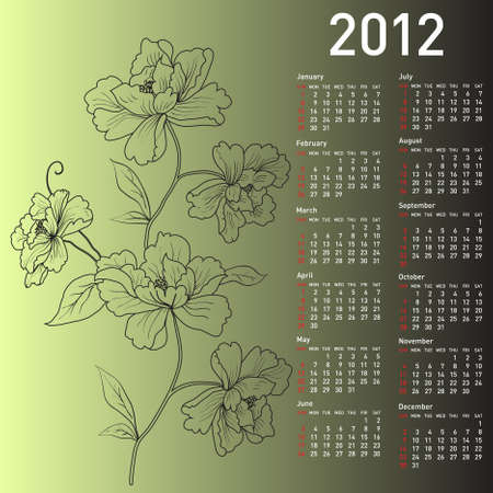2012 calendar with flowersのイラスト素材