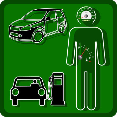 Vector Man icon with the fuel gauge in my stomach and speedometer instead of the head.のイラスト素材