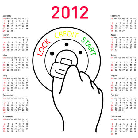 2012 year calendar car key in the ignition ready for the start of the loanのイラスト素材