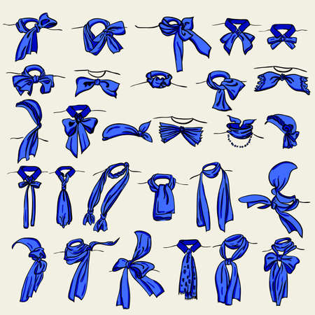 set of different neckerchiefs tied in different waysのイラスト素材