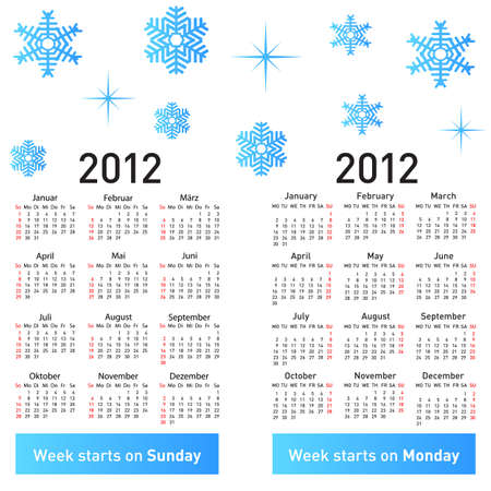 Stylish German calendar with snowflakes for 2012. In German and English.のイラスト素材