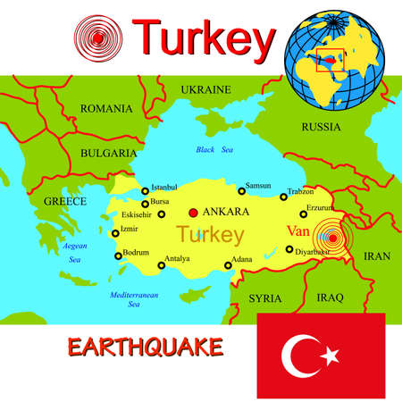Turkey map with epicenter earthquake.のイラスト素材