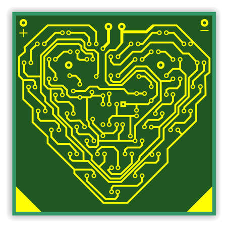 Circuit board pattern in the shape of the heart. Illustration. Vector.のイラスト素材