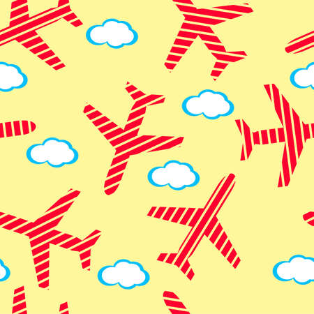 aircraft flying in the sky with clouds. Seamless wallpaper.のイラスト素材