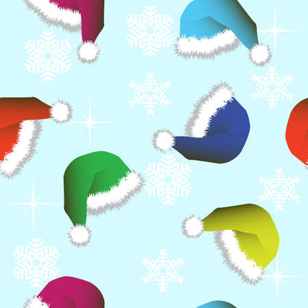 Seamless wallpaper from Winter Hats and snowflakesのイラスト素材