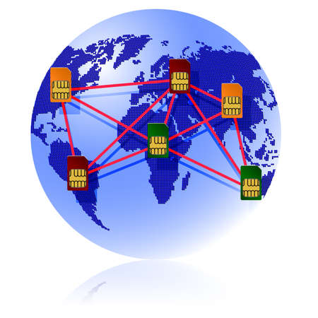 Globe Sim card connecting continents.のイラスト素材