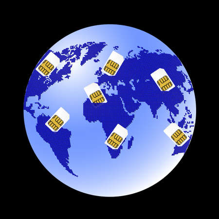 Globe Sim card connecting continents.のイラスト素材