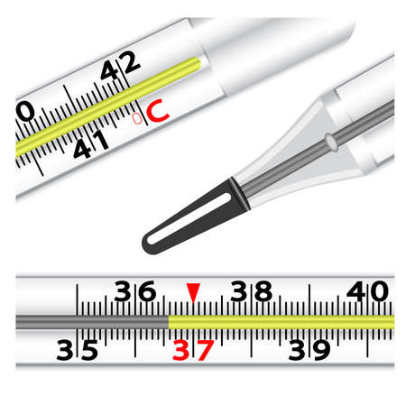 Medical glass mercury thermometer on white background.
