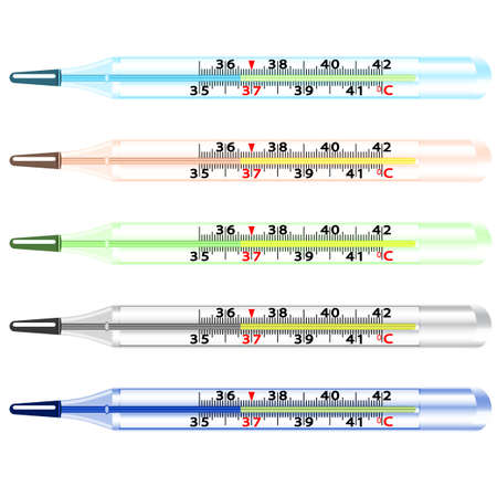 Medical glass mercury thermometer on white background.