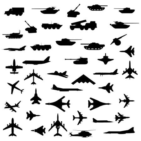 Vector set of aircraft, armored and guns.のイラスト素材