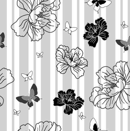 seamless wallpaper flowers and butterfliesのイラスト素材