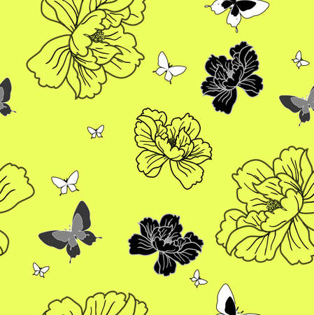 seamless wallpaper flowers and butterfliesのイラスト素材
