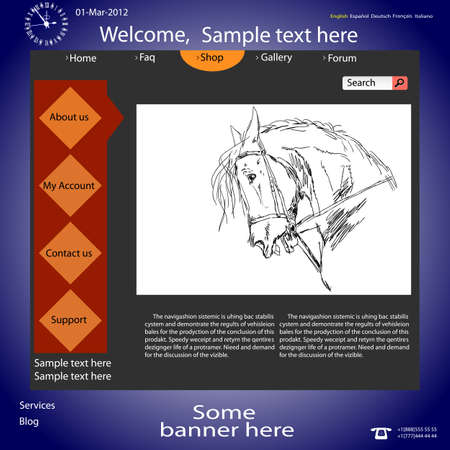 Vector template web site about  horses のイラスト素材