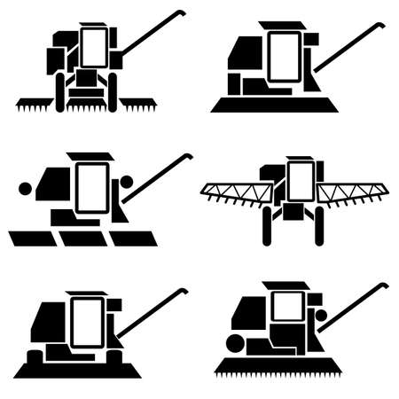 vector agricultural vehicles harvesting combine silhouettes setのイラスト素材