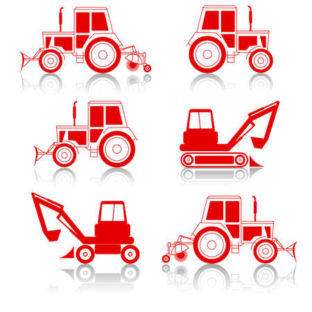 vector excavator end bulldozer isolated on whiteのイラスト素材