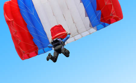 Parachutist Jumper in the helmet after the jumpの写真素材