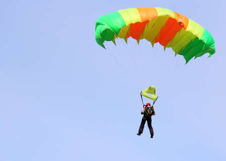 Parachutist Jumper in the helmet after the jumpの写真素材