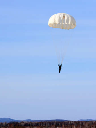 Parachutist Jumper in the helmet after the jumpの写真素材