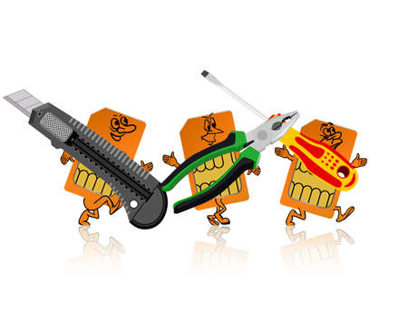 SIM-card in the form of little people are tools.のイラスト素材