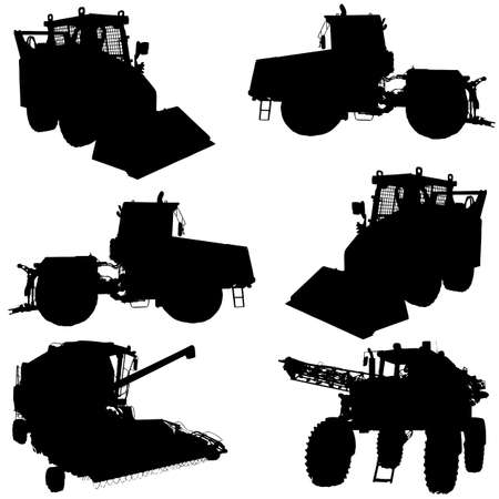 Agricultural vehicles silhouettes set のイラスト素材