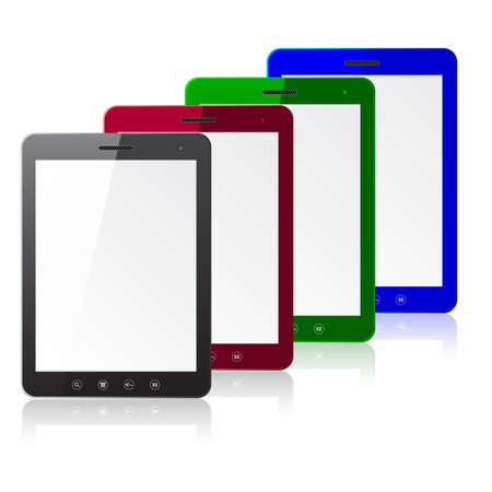 Four color tablet PC computer with blank screen  isolated on white background のイラスト素材