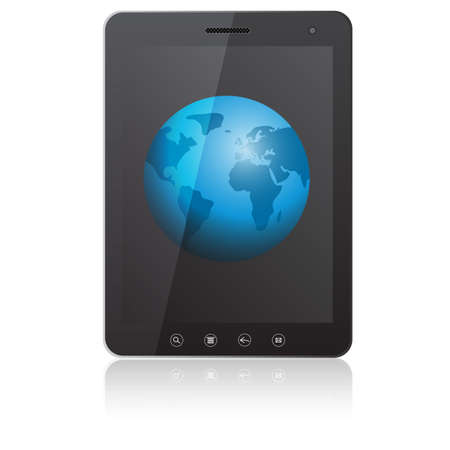 Tablet PC computer with globe screen isolated on white background  Vector  illustration のイラスト素材