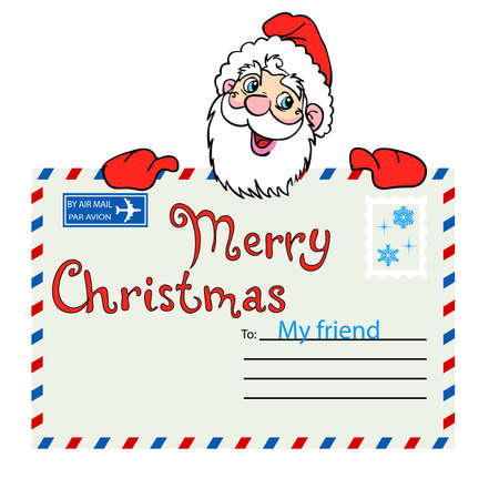 Santa Claus holds a mailing envelope with seal  Vector illustration のイラスト素材