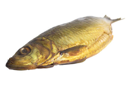 Smoked fish  isolated on white backgroundの写真素材