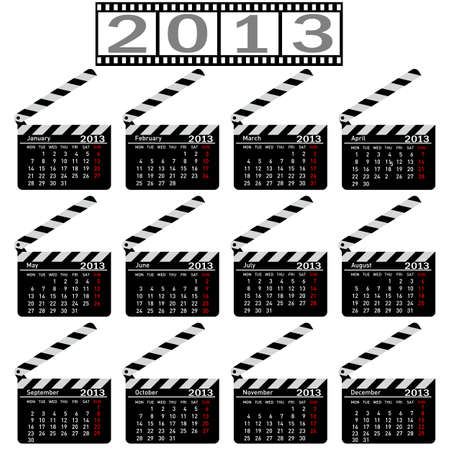 calendar for 2013,  movie clapper board. Vector Illustration.のイラスト素材