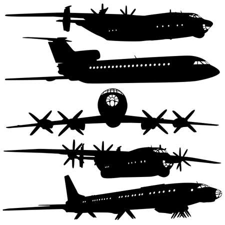 Collection of different airplane silhouettes.   illustration for designersのイラスト素材