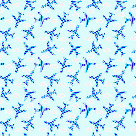 aircraft flying in the sky with clouds. Seamless wallpaper.のイラスト素材
