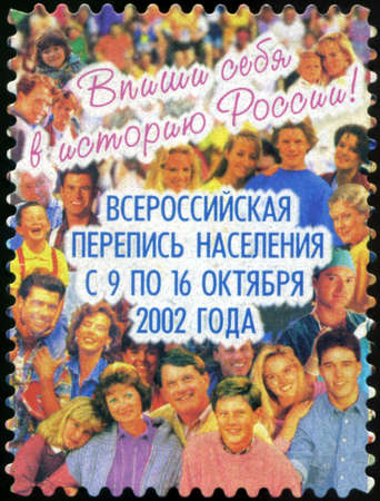 RUSSIA - CIRCA 2002: A post stamp printed in Russia devoted All-Russian population census. circa 2002のeditorial素材