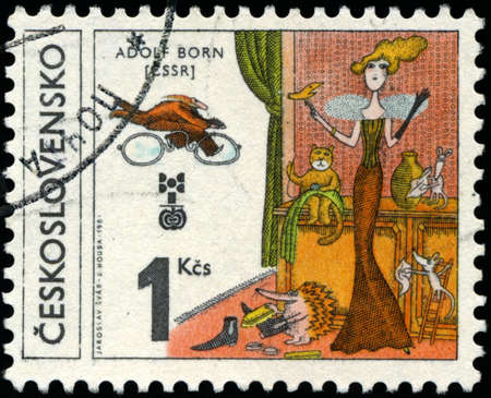 CZECHOSLOVAKIA - CIRCA 1981: The stamp printed in Czechoslovakia shows Illustration lady, circa 1981のeditorial素材