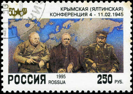 RUSSIA - CIRCA 1995  A stamp printed by the Russia Post is entitled  Yalta Conference 1945 , circa 1995のeditorial素材