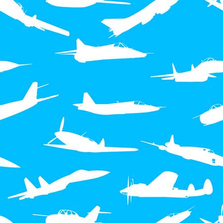 combat aircraft silhouettes.  vector illustration . Seamless wallpaper.のイラスト素材