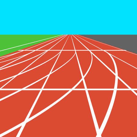 Red treadmill at the stadium with white lines.  vector illustration.のイラスト素材