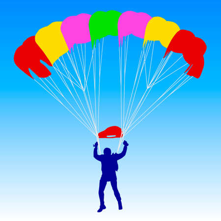 Skydiver, silhouettes parachuting illustrationのイラスト素材