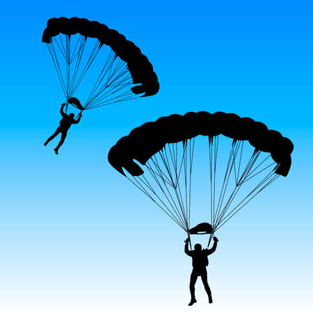 Skydiver, silhouettes parachuting illustrationのイラスト素材