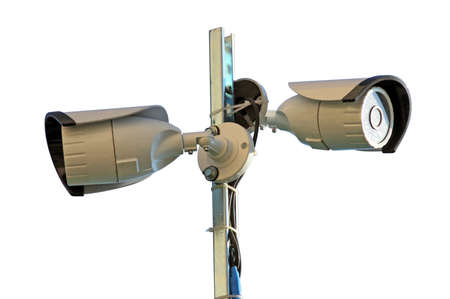 Two security cameras on a white background
