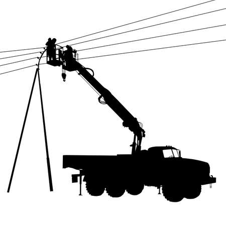 Electrician, making repairs at a power pole. のイラスト素材