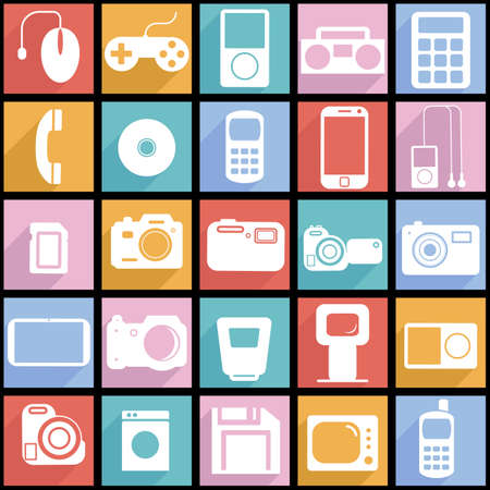 Collection flat icons with long shadow. Multimedia symbols. のイラスト素材