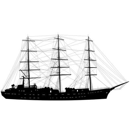 Ship sailing boat silhouette isolated on white background. Vector illustration.のイラスト素材