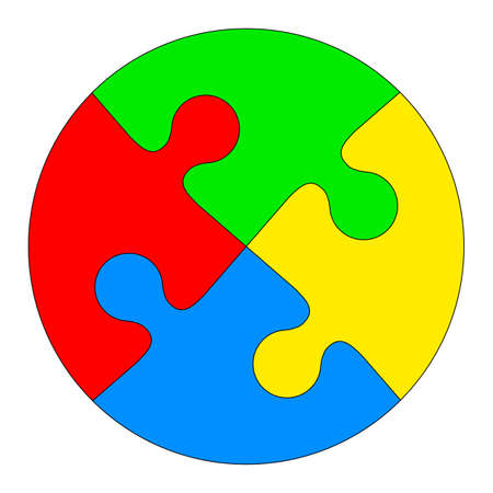 Jigsaw puzzle in the form of a colored circle. Vector illustration.のイラスト素材