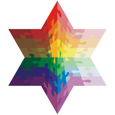 Jigsaw puzzle shape of a  hexagon,  colors  rainbow. Vector illustration.のイラスト素材